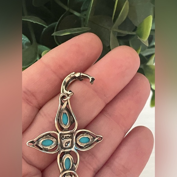 Carolyn Pollack Sterling Silver 925 Sleepy Beauty Turquoise large Cross Pendant - Picture 4 of 4